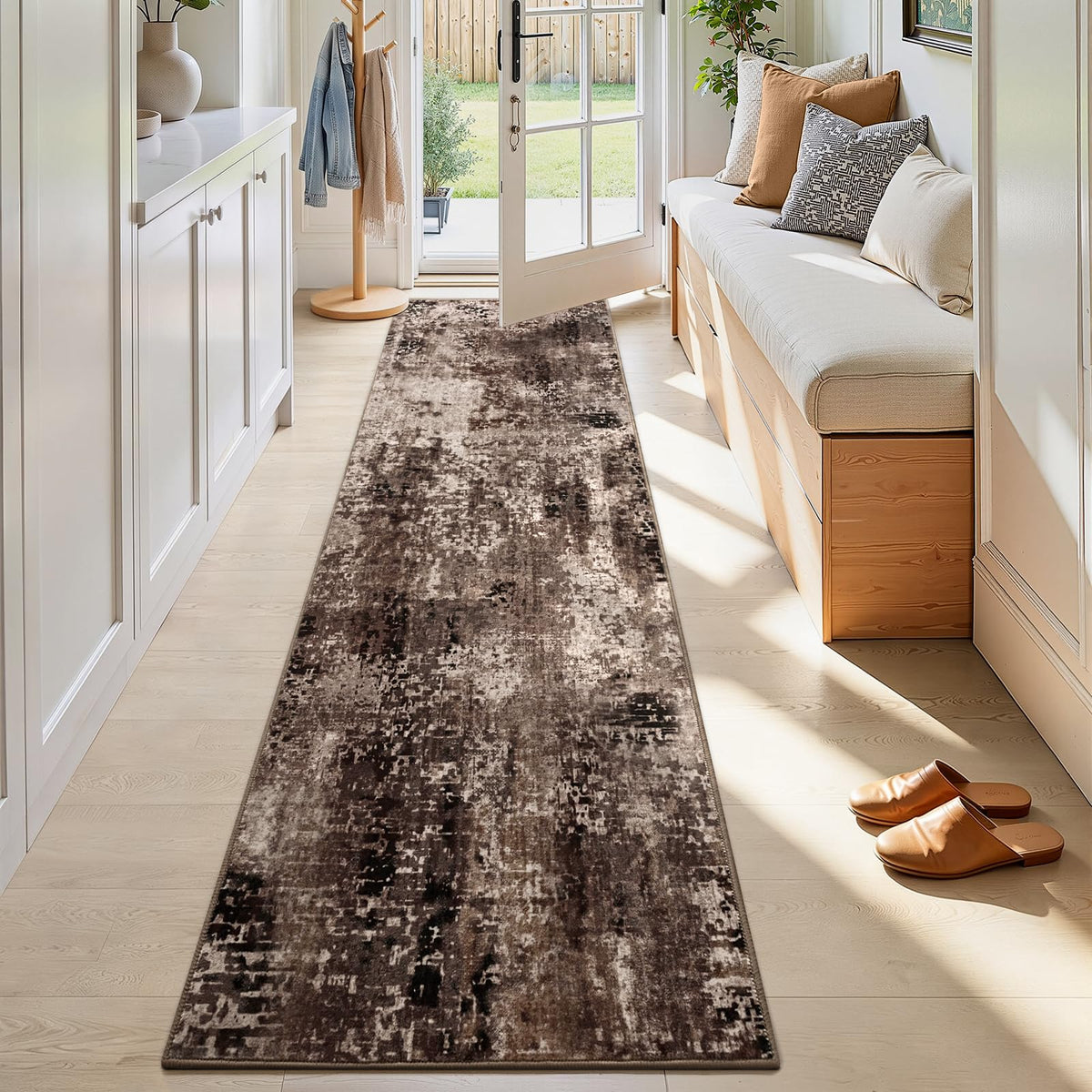 Ompaa 2x6 Rug Runners for Hallways Kitchen Runner Rug Non Slip Washable Grey Long Runner Rugs with Rubber Backing Soft Abstract Carpet Runner for Hallways, Kitchen, Bedroom, Bathroom, Entryway