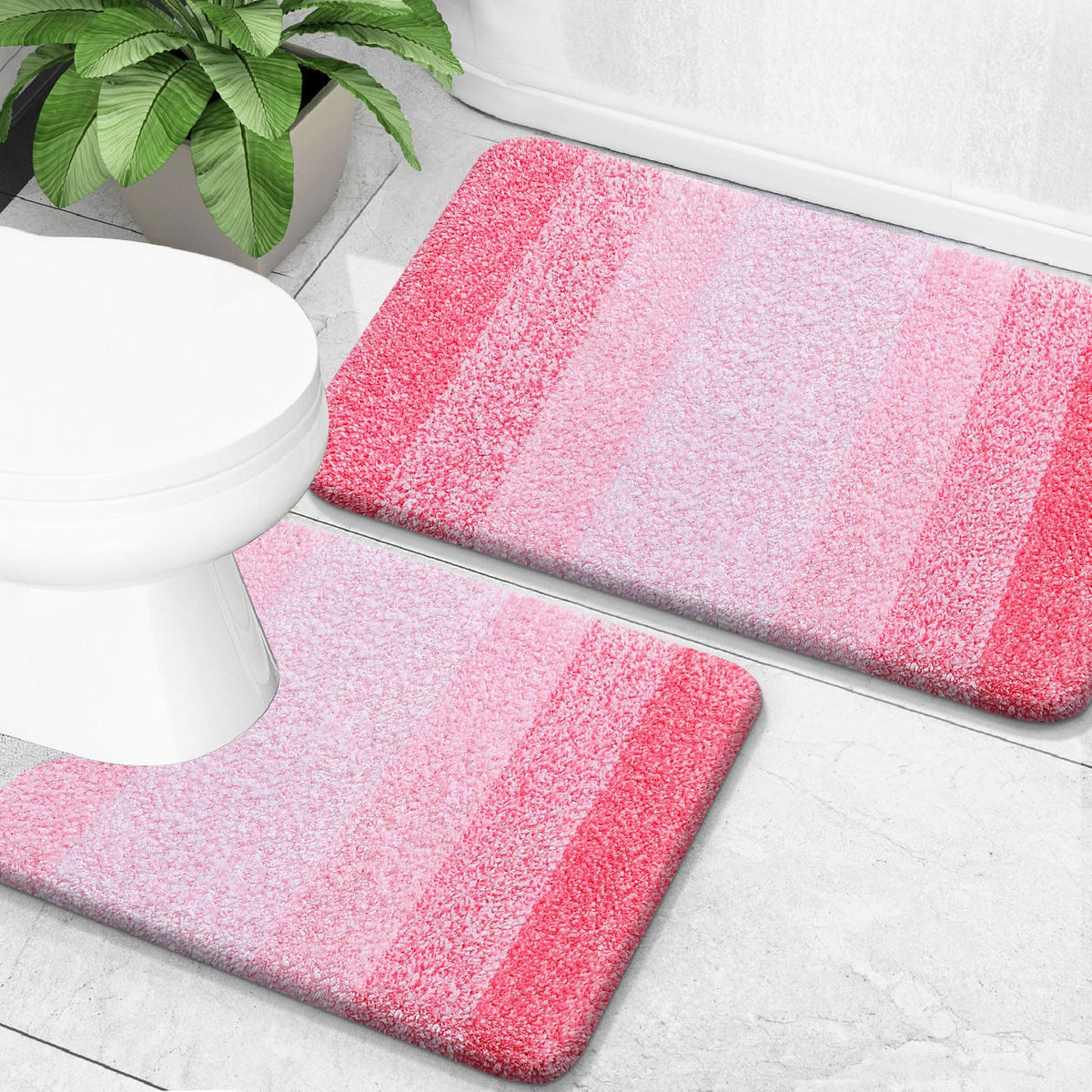 OLANLY Micorfiber Bathroom Rug Set 2 Piece, Soft Absorbent Bath Mats, Grey