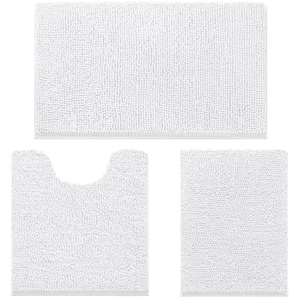 HOMEIDEAS Grey Chenille Bathroom Rugs Set of 3, Non Slip Bath Mat