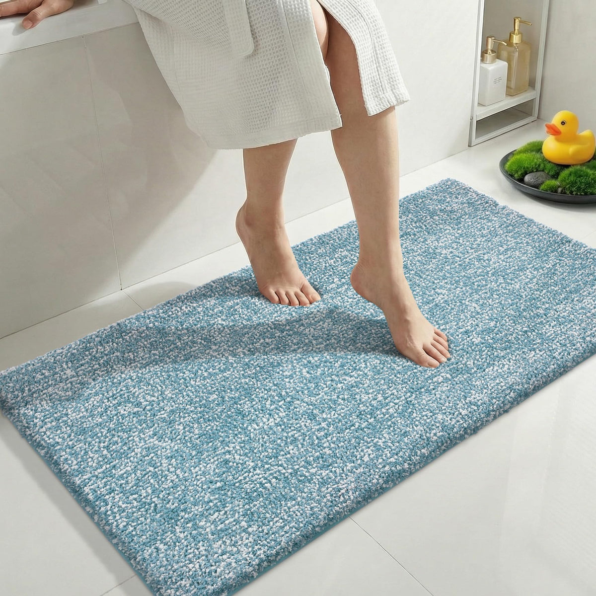 Yimobra Non Slip Machine Washable Bathroom Rug 24x17 Light Beige and White