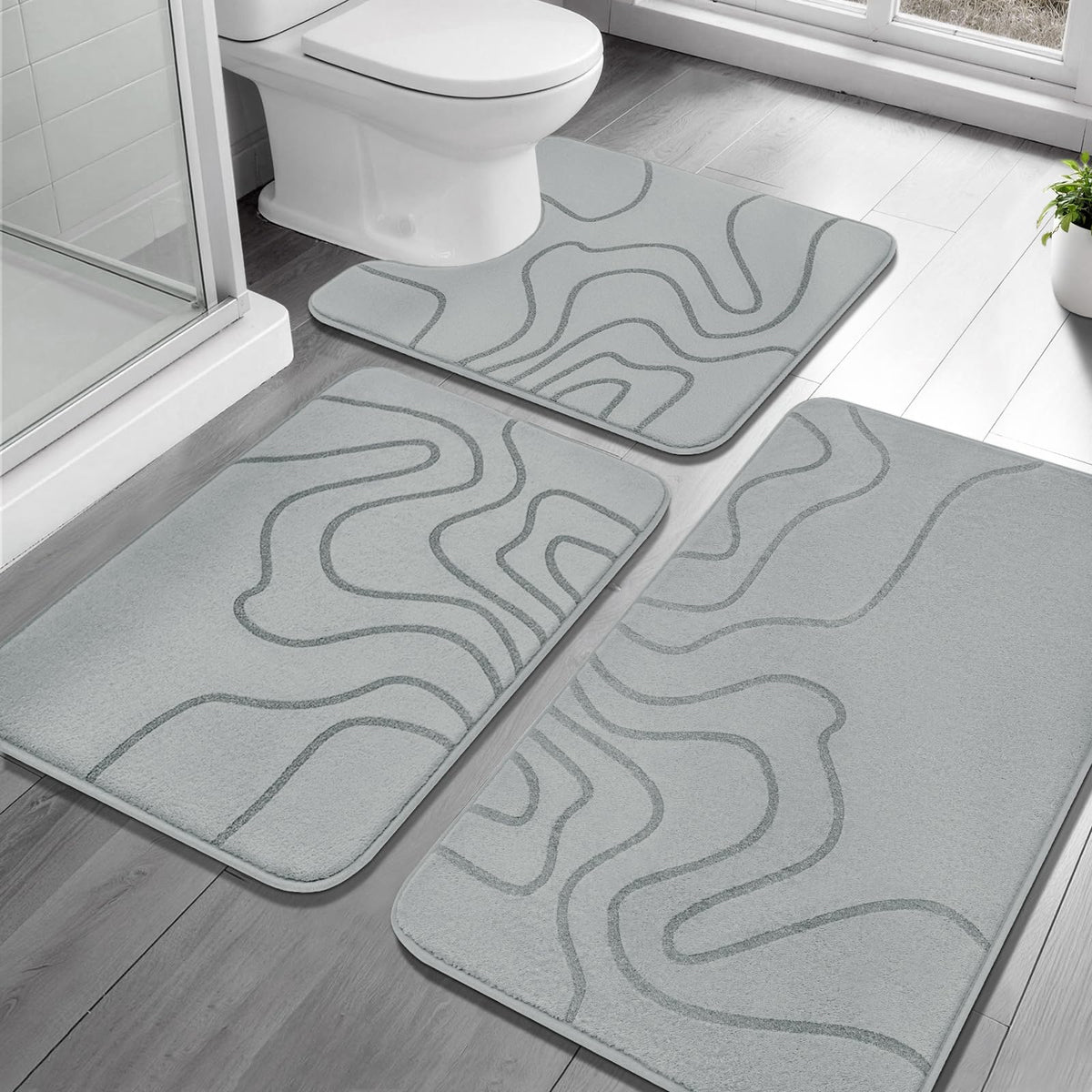 YIHOUSE Memory Foam Bathroom Rugs Sets 2 Piece, 32"x20"+24"x17", Dark Grey
