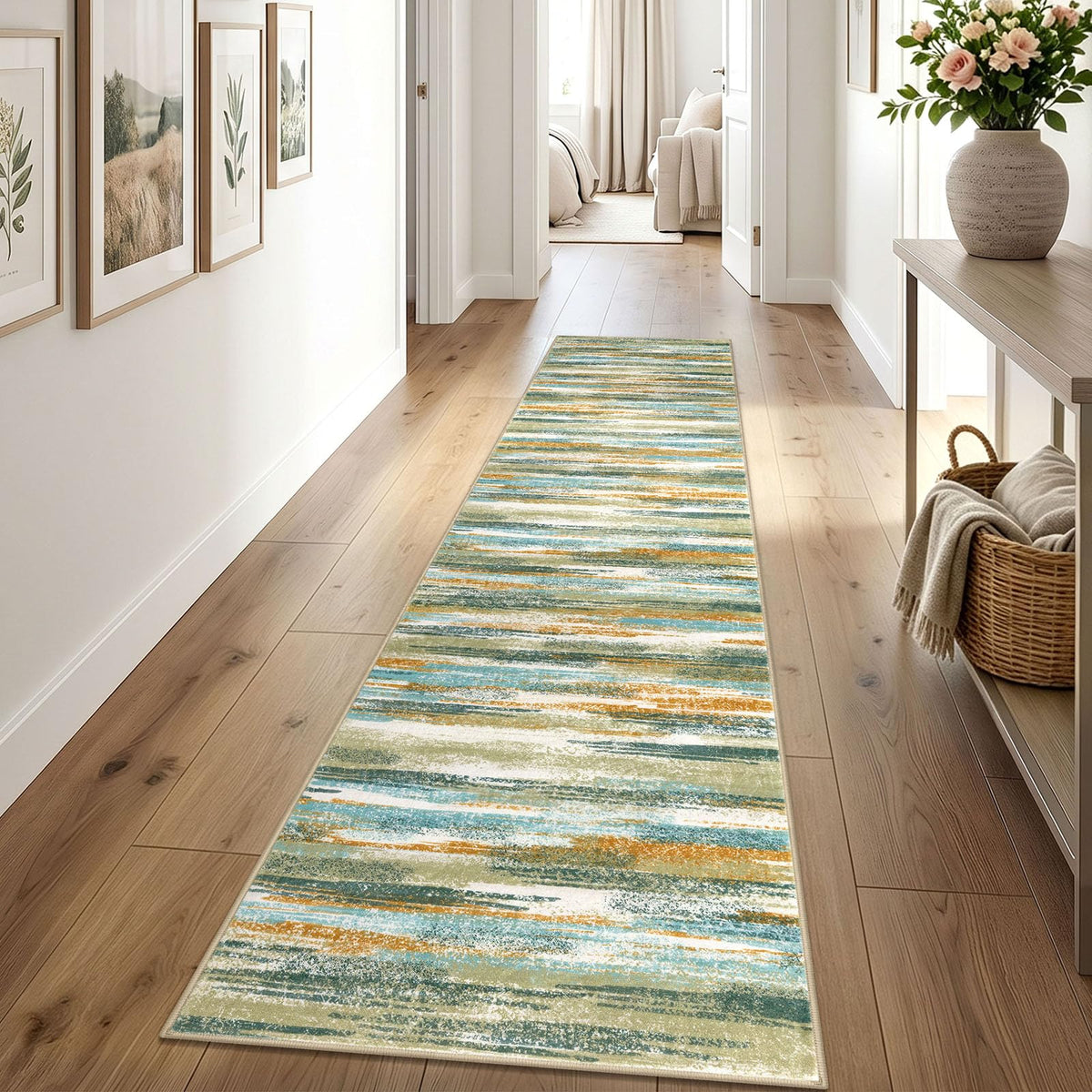 Lansny Abstract Washable 2x6 Runner Rug Non Slip Runners for Hallway