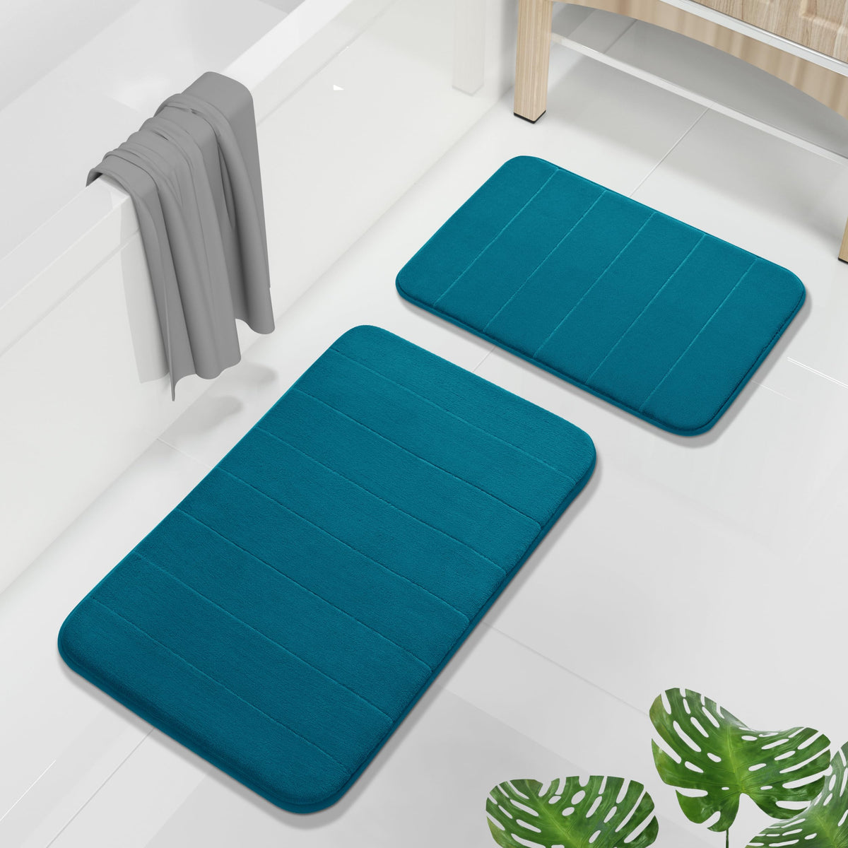 Yimobra Memory Foam Bathroom Rugs Sets 2 Piece - Super Soft Absorbent Quick Dry Bath Mat Set, Machine Washable Non Slip Floor Carpet for Tub Shower & Single Sink (17x24 & 31.5x20 Inch, Gray)