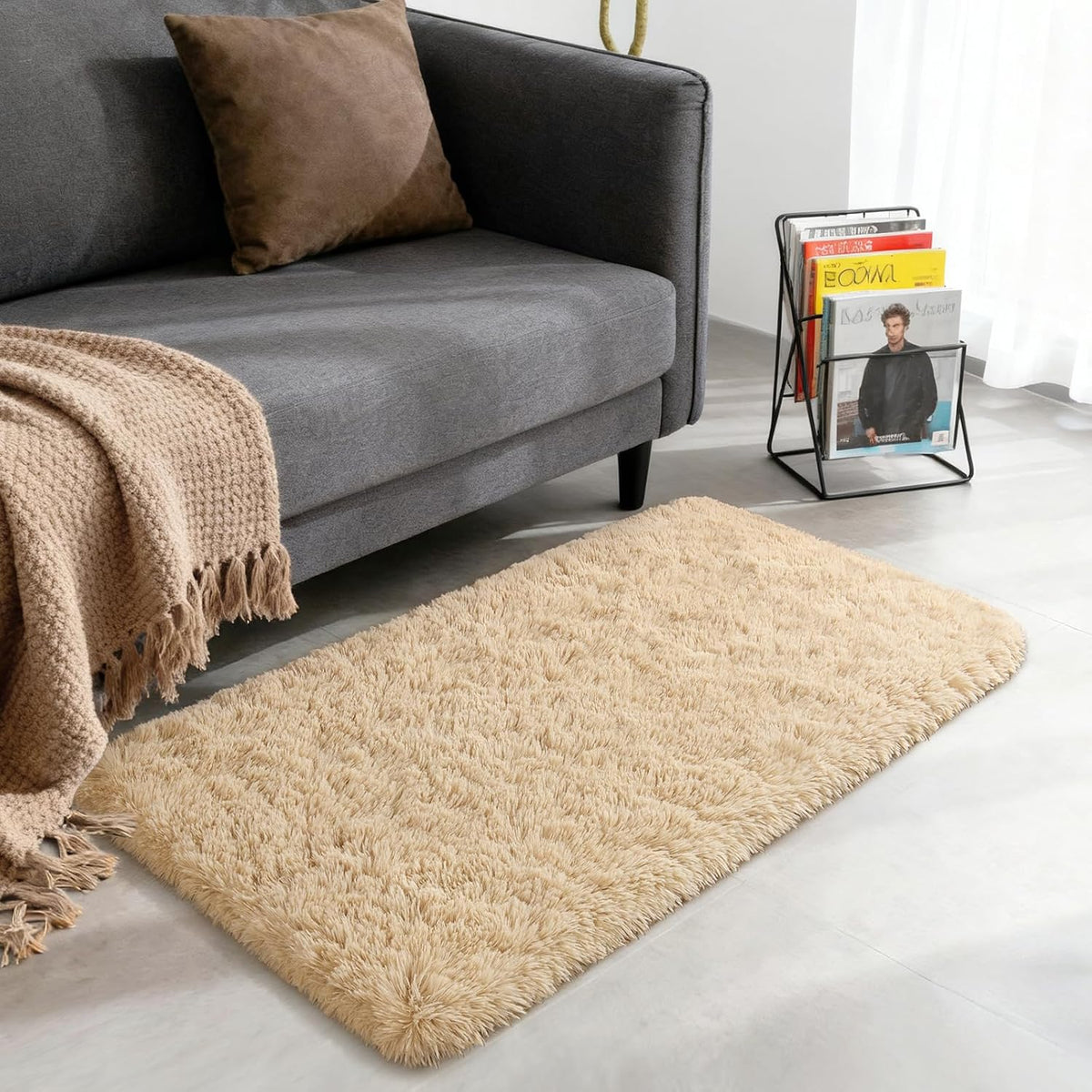 Merelax Fluffy Rug Shaggy Area Rug, Beige 2x4 Area Rugs for Bedroom, Small Kids Bedside Rug, Soft Non-Slip Entryway Throw Rugs for Living Room Bedroom Nursery Room Home Holiday Decor Aesthetic