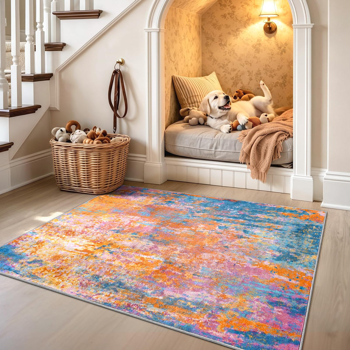 Ompaa 2x6 Rug Runners for Hallways Kitchen Runner Rug Non Slip Washable Grey Long Runner Rugs with Rubber Backing Soft Abstract Carpet Runner for Hallways, Kitchen, Bedroom, Bathroom, Entryway