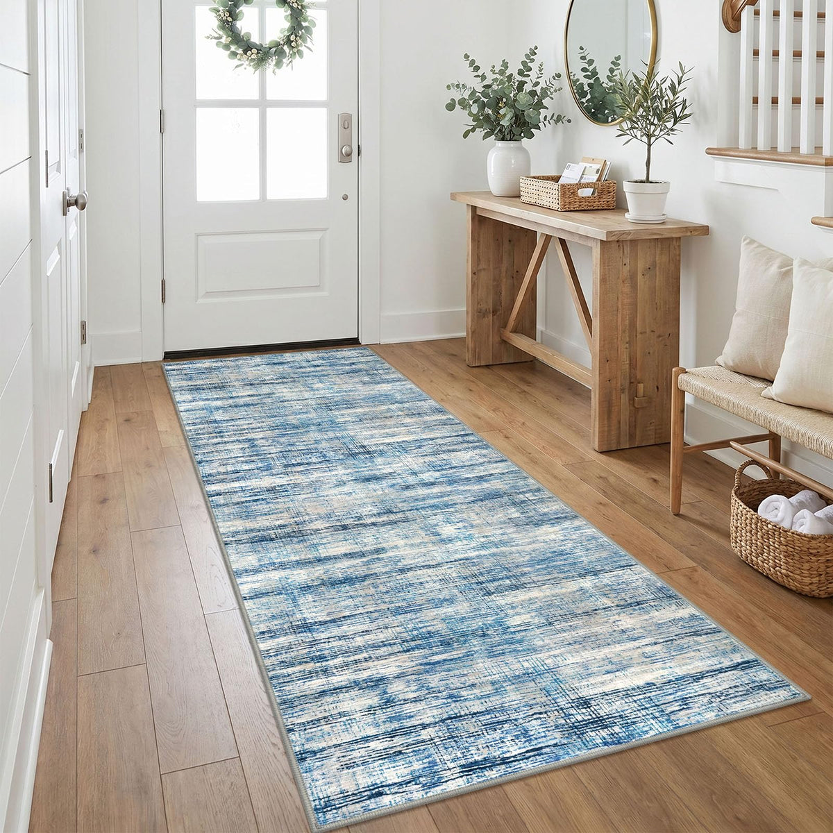 KOZYFLY Abstract Entryway Rug 2x3 Washable Door Mat Indoor Blue Beige