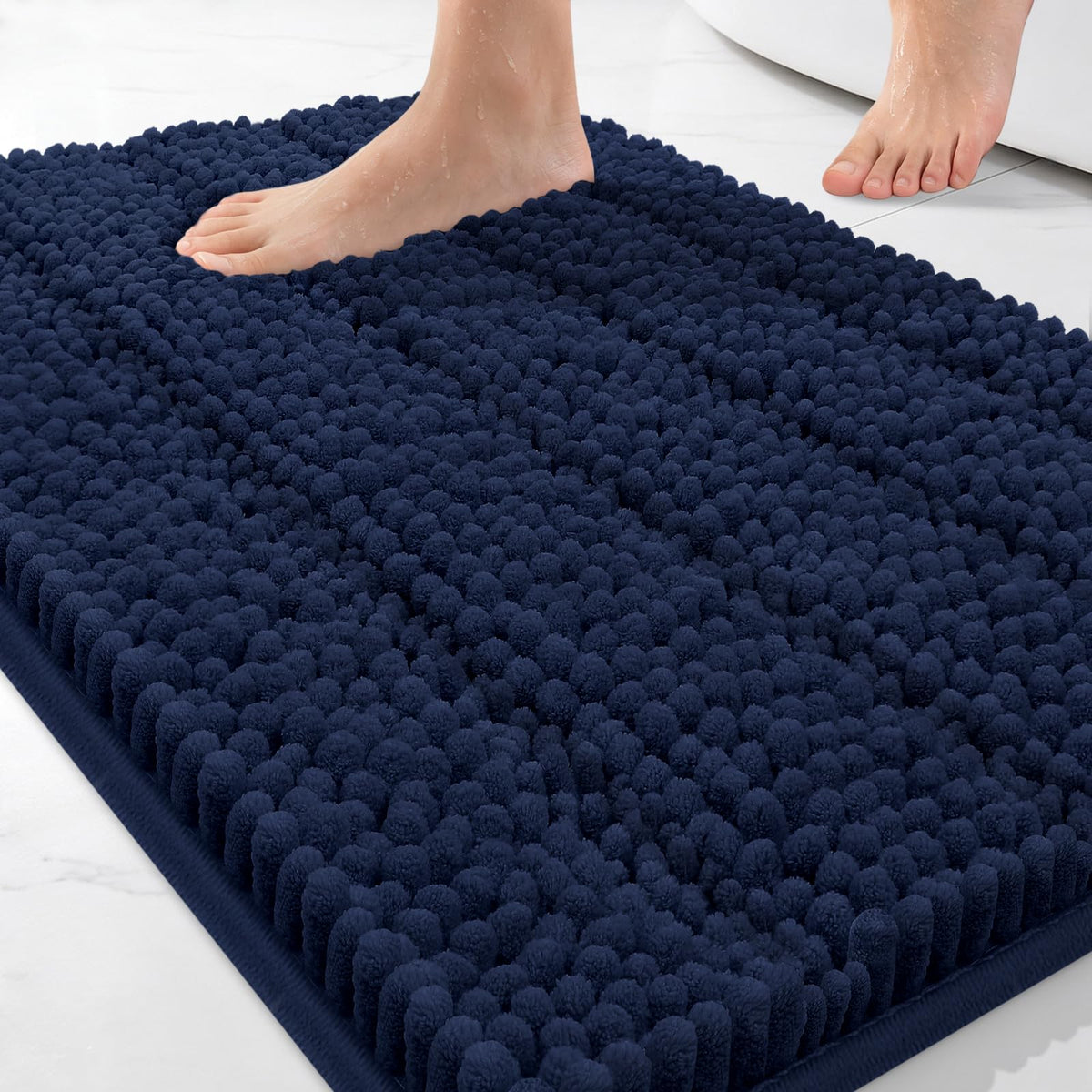 Bcoimo Small Bath Rug Mat,24x17 Chenille Non Slip Gray Bathroom Shower Mat