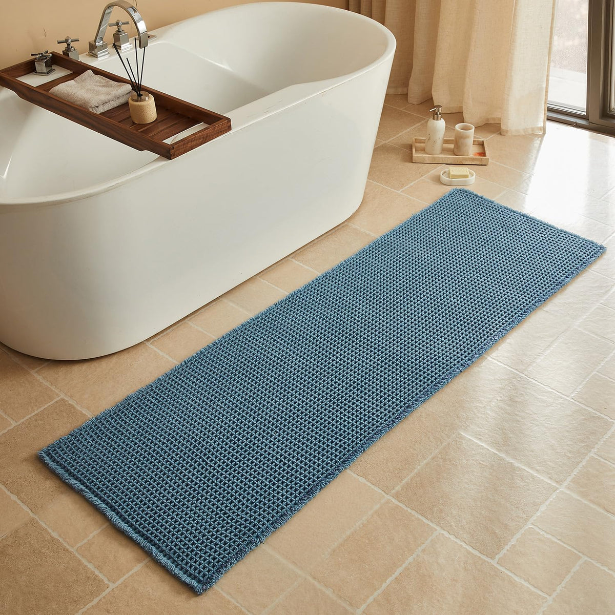 Triohero Waffle Bath Mat, Small Boho Bathroom Rugs Non Slip, 16x24 Khaki