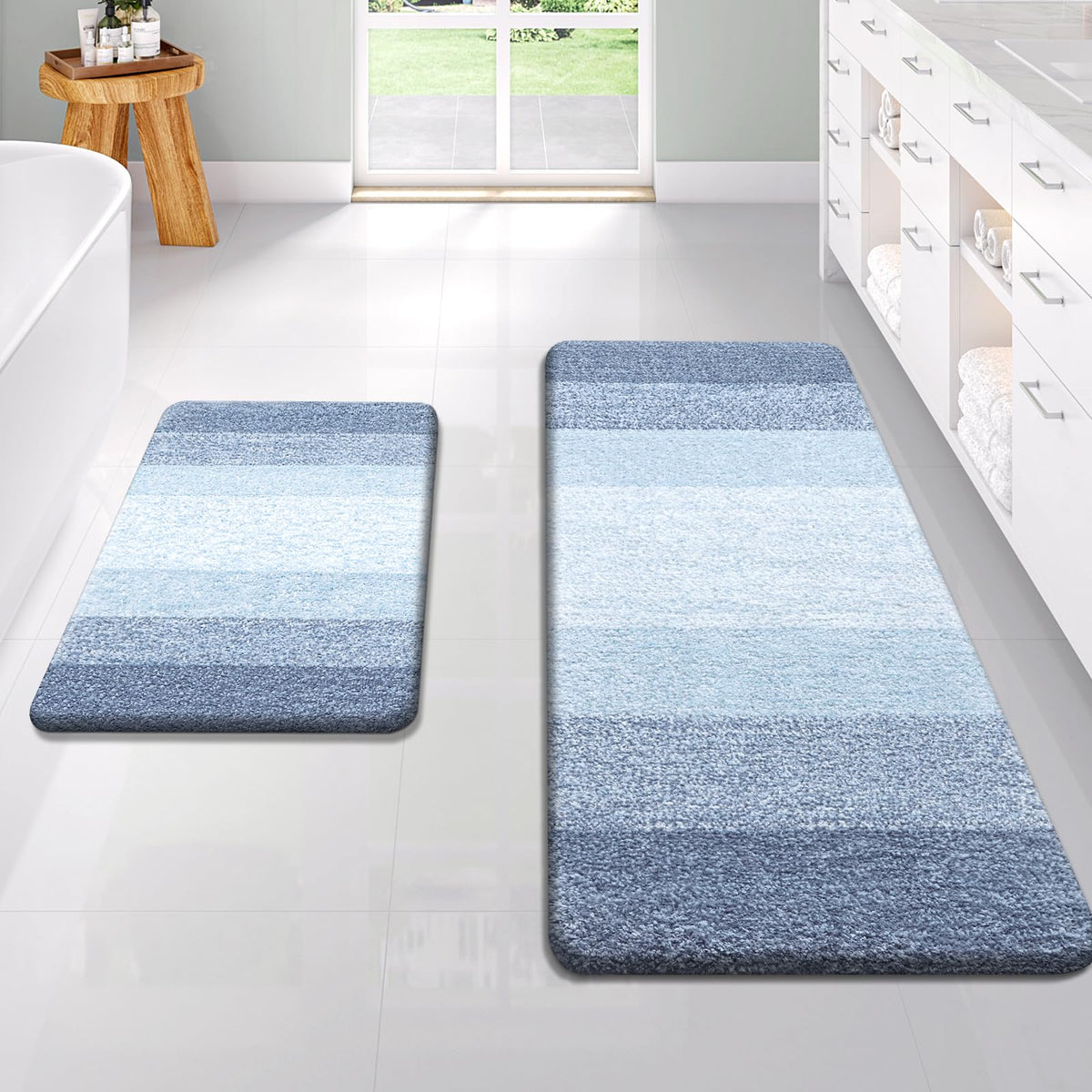 OLANLY Micorfiber Bathroom Rug Set 2 Piece, Soft Absorbent Bath Mats, Grey