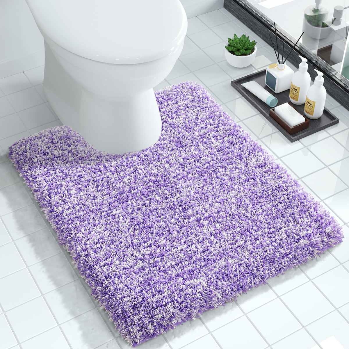 Yimobra Bathroom Rugs Non Slip Washable 32X20, Ultra Soft and Water Absorbent Bath Mats, Plush Fluffy Shower Mat Outside, Microfiber Thick Matts for Bathroom Floor/Tub, Light Gray and White