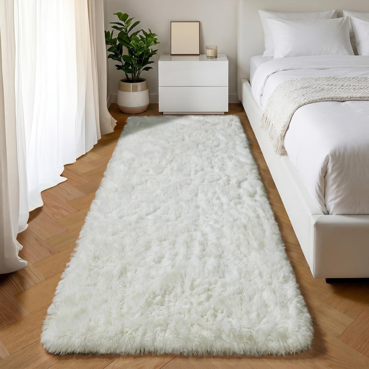 White Runner Rugs for Bedroom Living Room, Fluffy 2x6 Bedside Soft Area Rug
