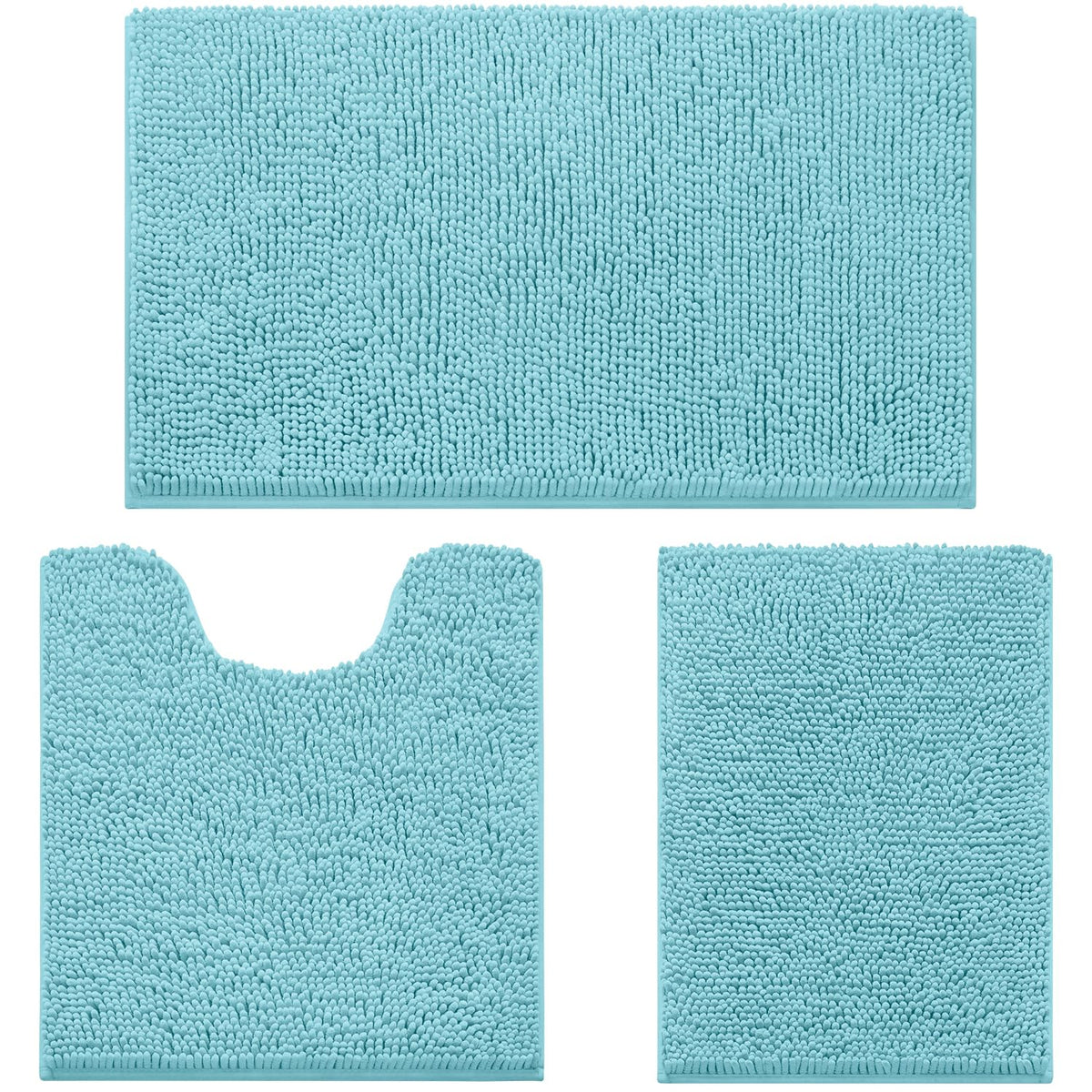 HOMEIDEAS Grey Chenille Bathroom Rugs Set of 3, Non Slip Bath Mat