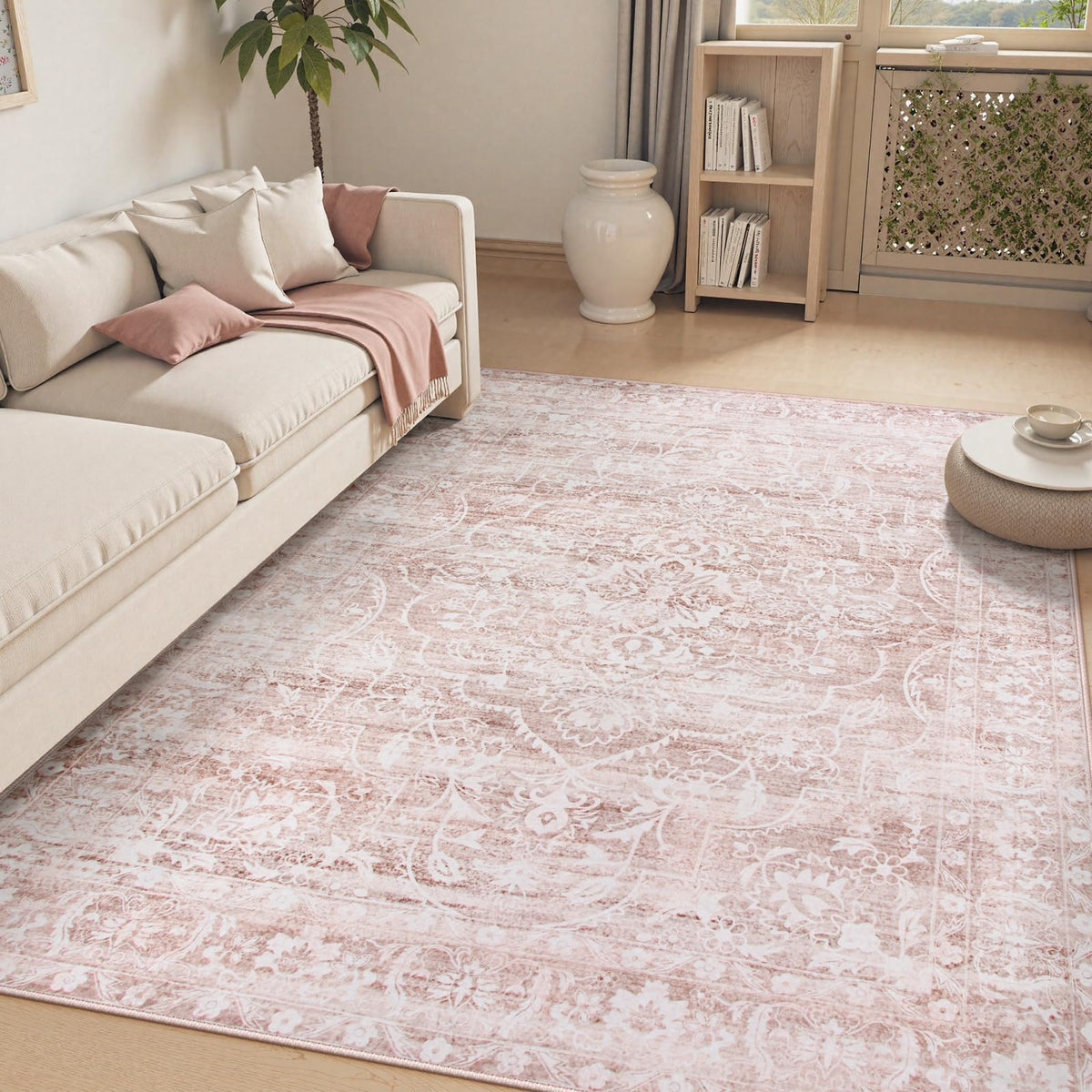 Lahome Floral Pink Bathroom Rug Runners for Hallways Non Slip 2x6