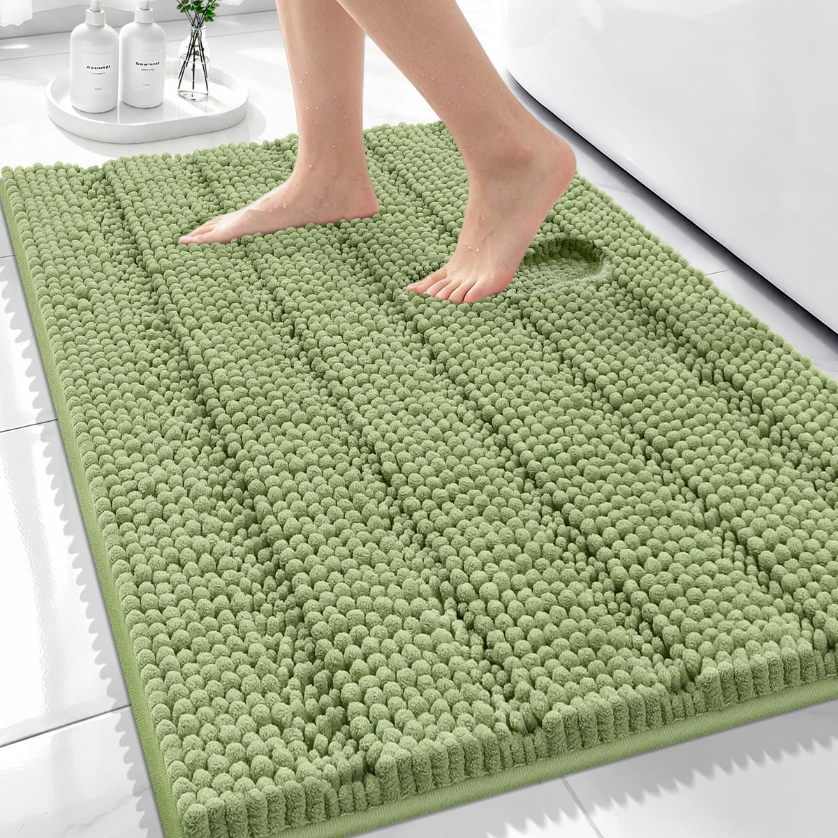 Bcoimo Small Bath Rug Mat,24x17 Chenille Non Slip Gray Bathroom Shower Mat