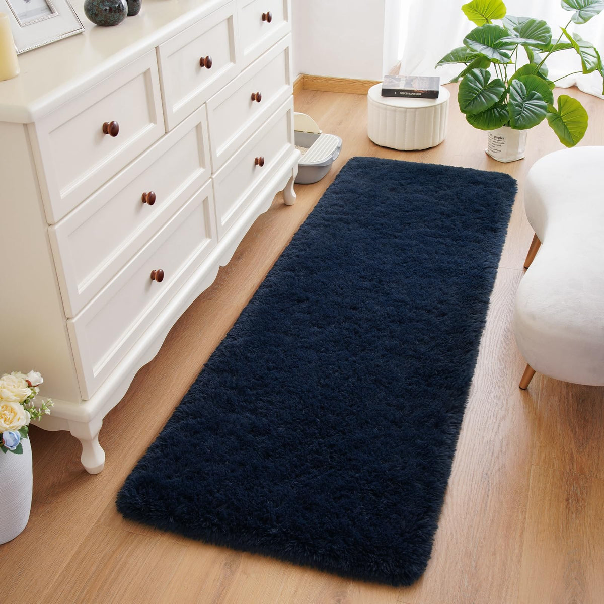 Amearea Shag Fluffy Small Rug, 2x4 Throw Rugs for Bedroom Girls, Black
