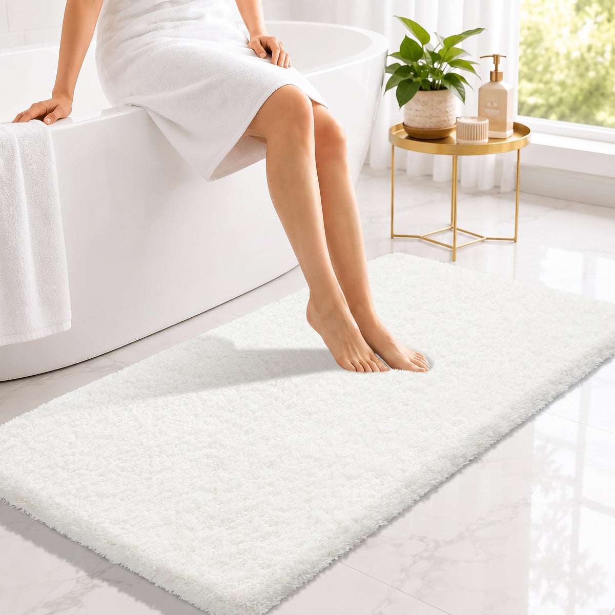 Yimobra Bathroom Rugs Non Slip Washable 32X20, Ultra Soft and Water Absorbent Bath Mats, Plush Fluffy Shower Mat Outside, Microfiber Thick Matts for Bathroom Floor/Tub, Light Gray and White