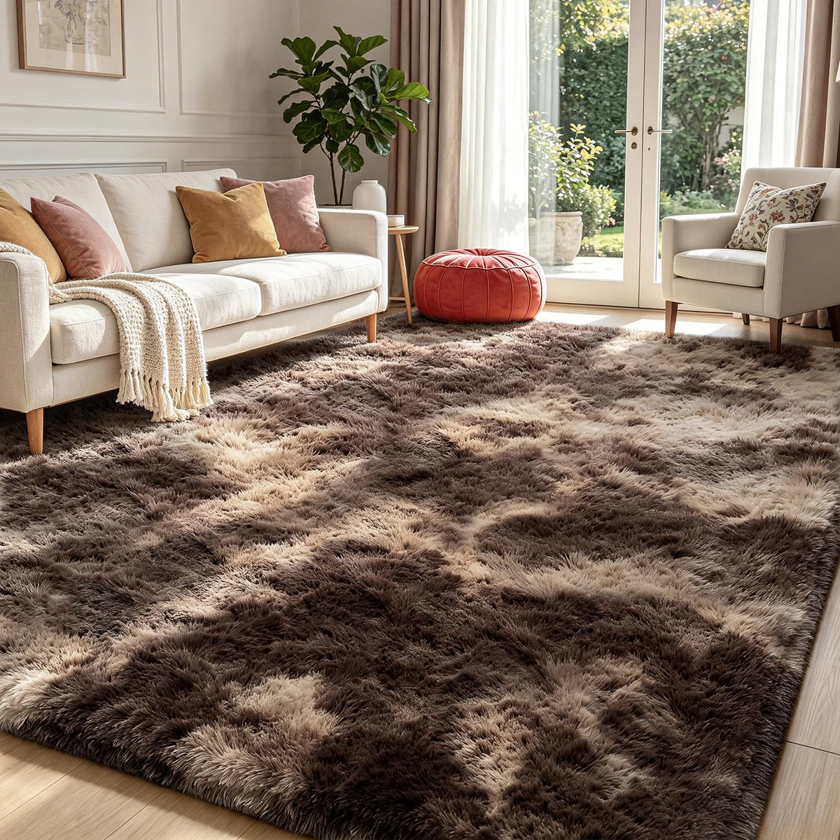 Beige 2x4 Area Rugs for Bedroom, Fluffy Shag Rug Small Rug Bedside Carpet