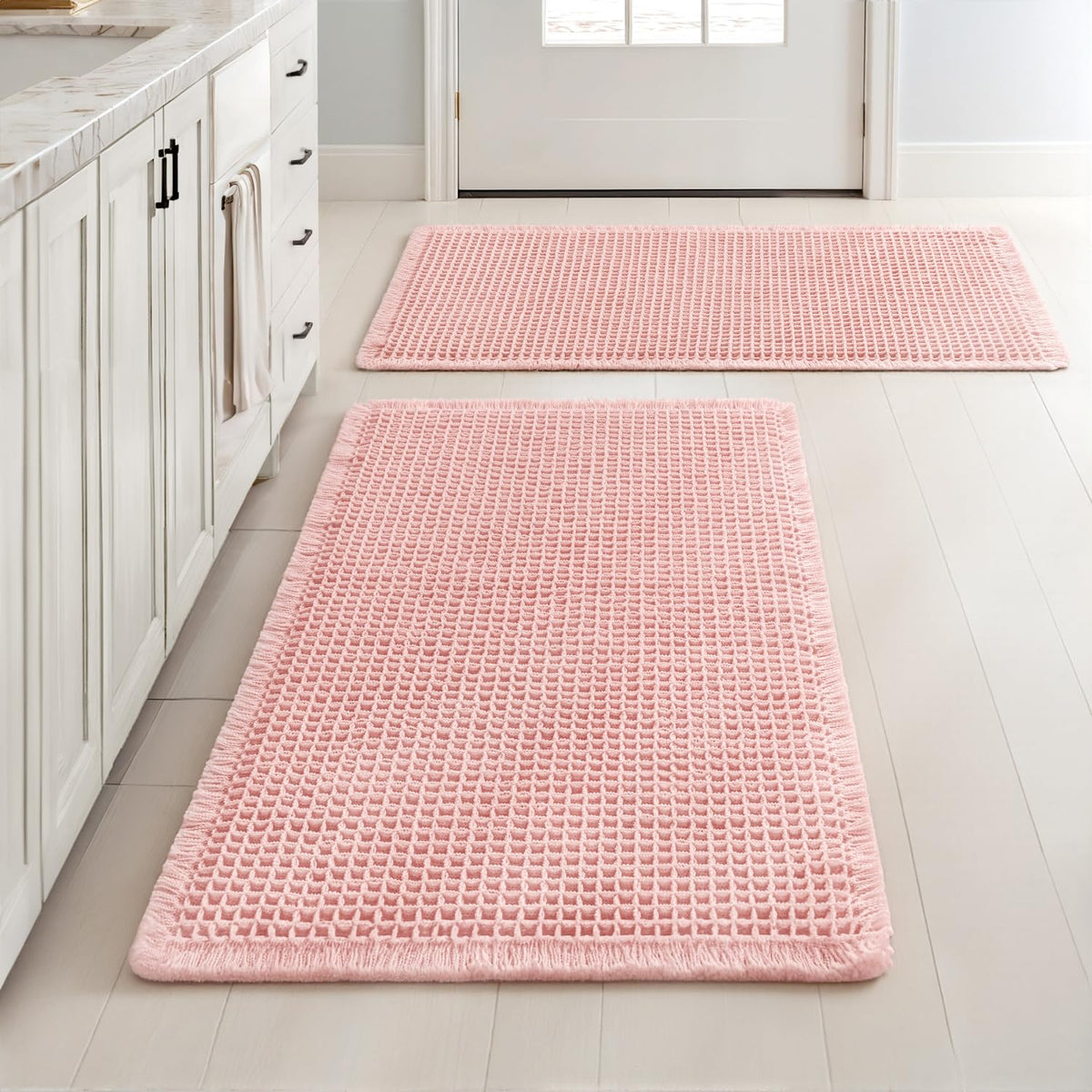 MIULEE Set of 2 Waffle Bathroom Rugs Boho Bath Mat Brown 18x30 Inch