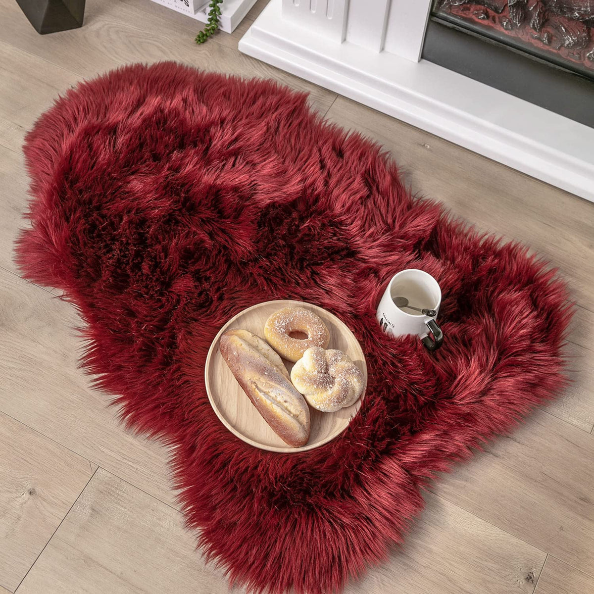 Ashler Faux Fur Rug, White, 2x3 Ft, Machine Washable