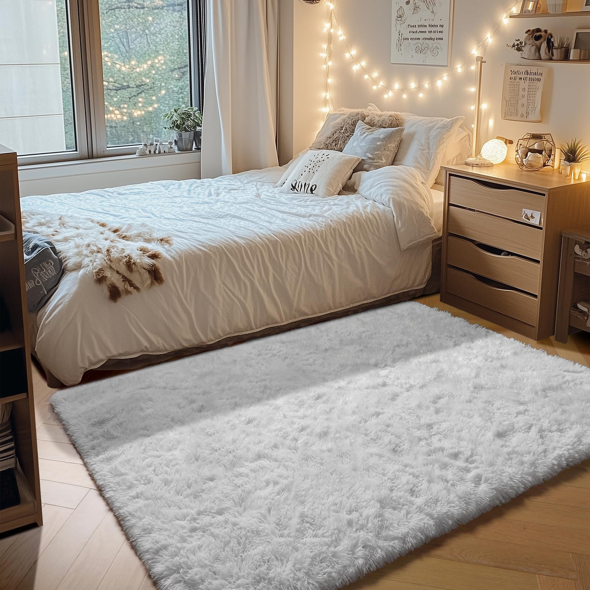 White Runner Rugs for Bedroom Living Room, Fluffy 2x6 Bedside Soft Area Rug