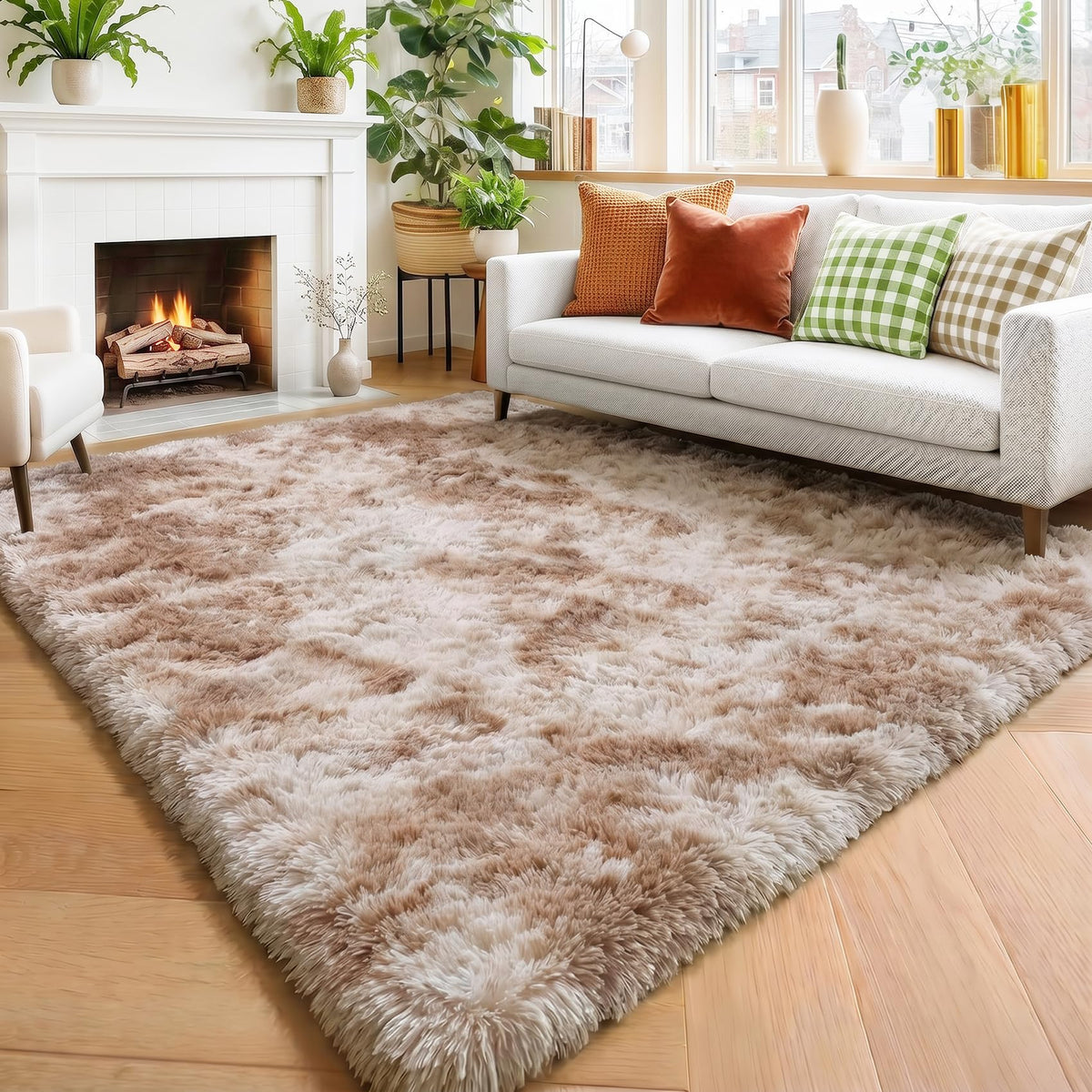 Amdrebio Burnt Orange Fall Shag Runner Area Rug 2x6 for Bedroom Living Room