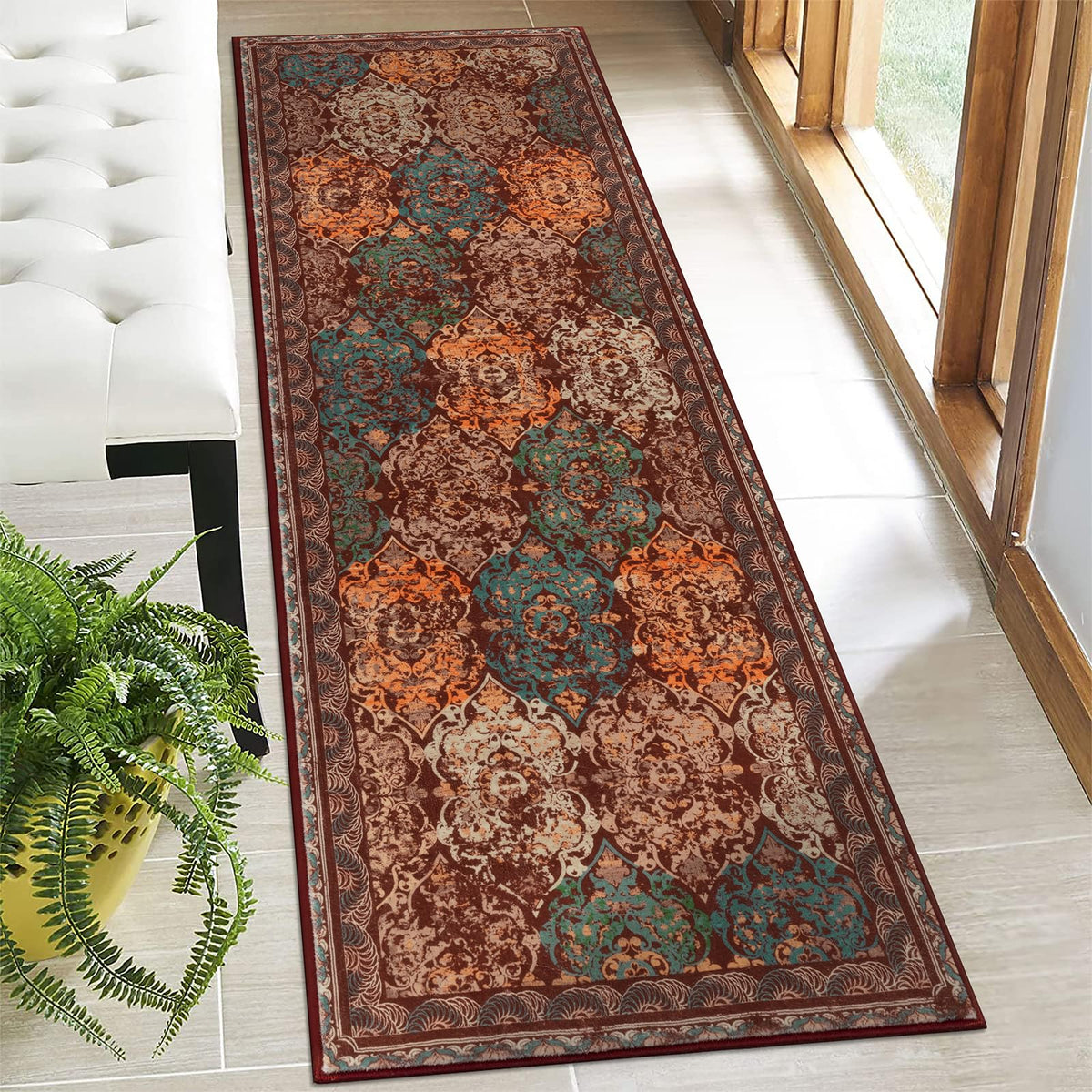 Vaukki Hallway Runner 2x6 ft, Grey Vintage Shaggy Soft Kitchen Rug
