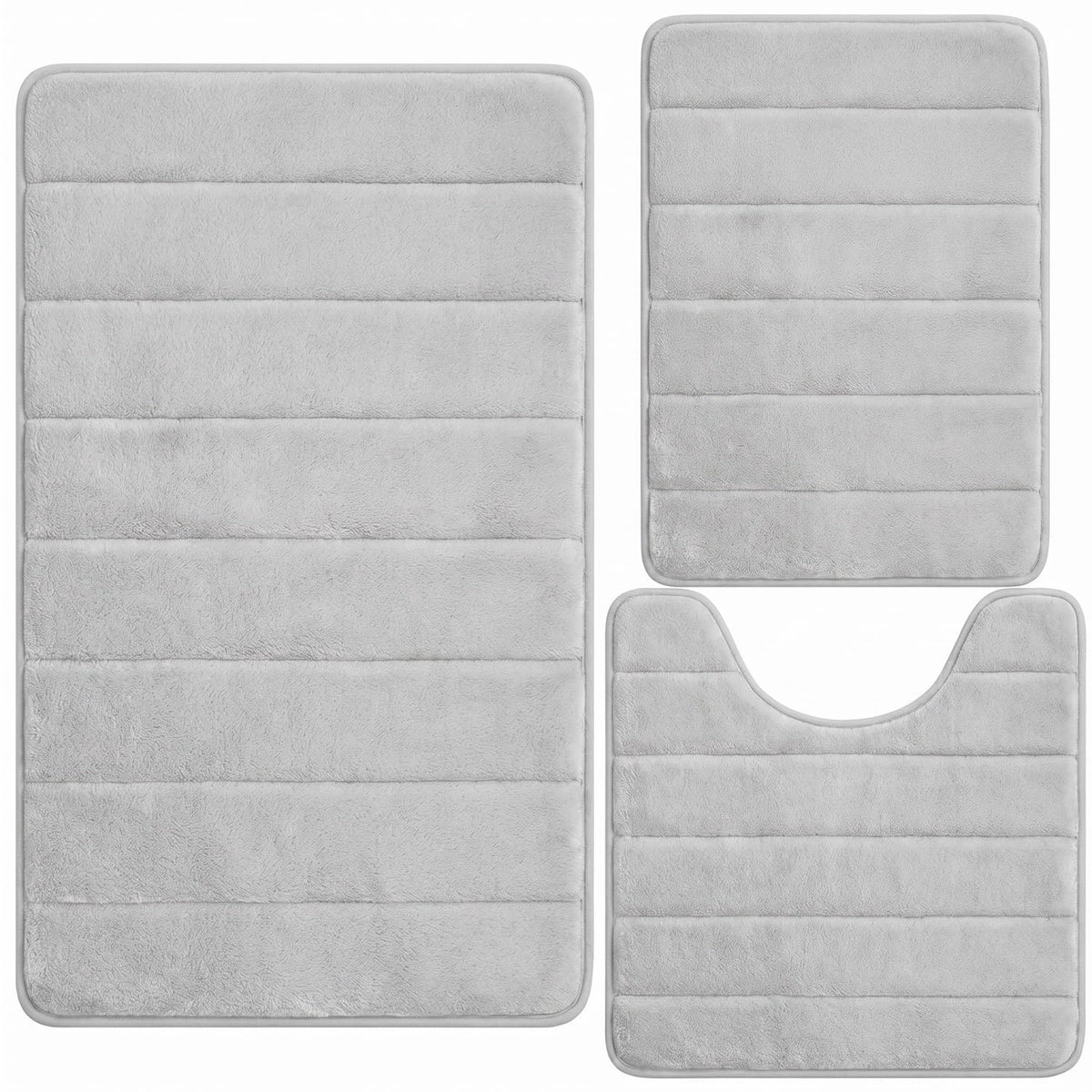 Bathroom Rugs Set 3 Piece, Memory Foam Bath Rugs, Non Slip Washable Bathroom Rug Set, Extra Soft Absorbent Bath Mats with U-Shaped Toilet Rug, Black