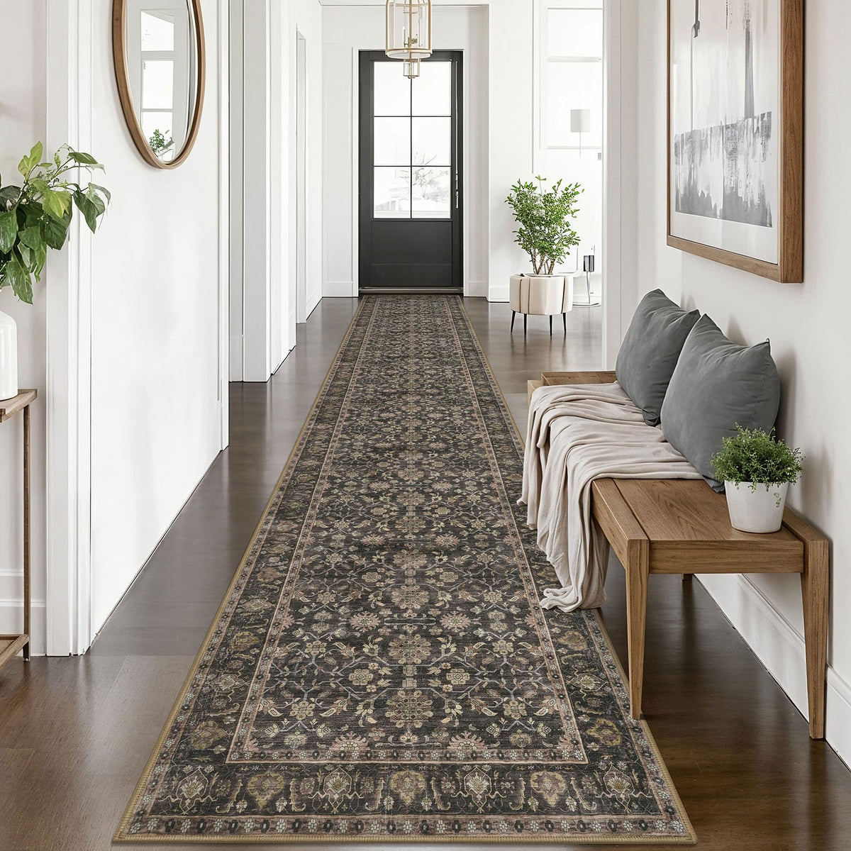KUTA Vintage Floral Washable 2x3 Rugs for Entryway Blue Grey Beige
