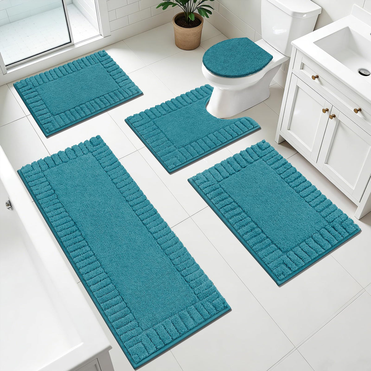Pauwer Bathroom Rugs Sets 3 Piece, Microfiber Bath Mat Set, Dark Grey
