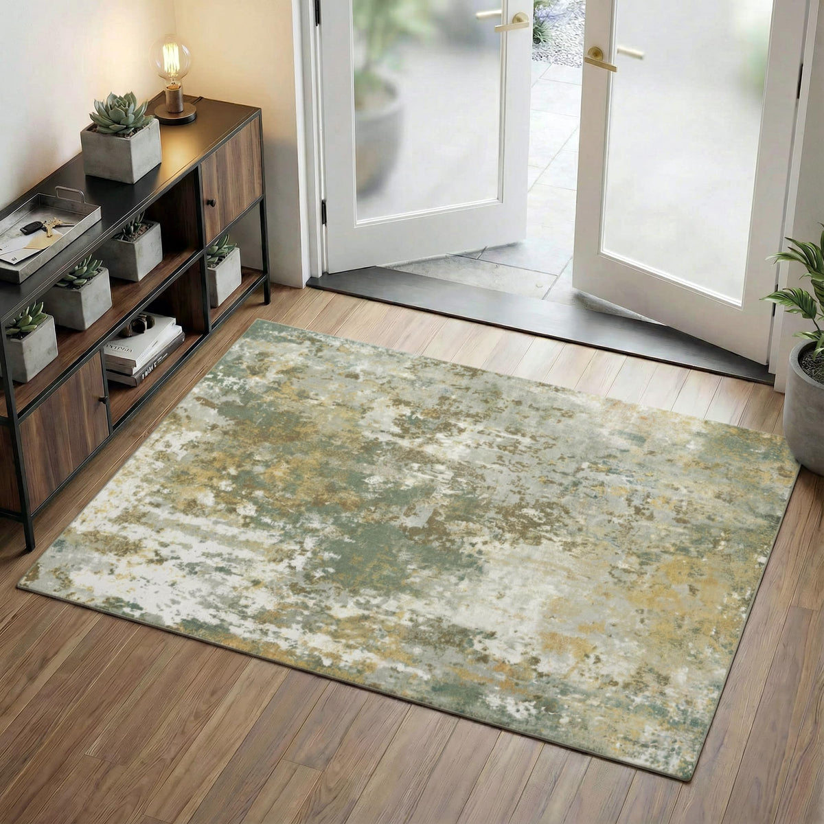 Entryway Rug 2x3 Grey Door Mat Indoor Entrance 24x36, Washable Small Throw Rugs for Kitchen Floor, Entry, Front Door, Bedroom Bedside, Non-Slip Low Pile Stain & Fade Resistant, Abstract Gray
