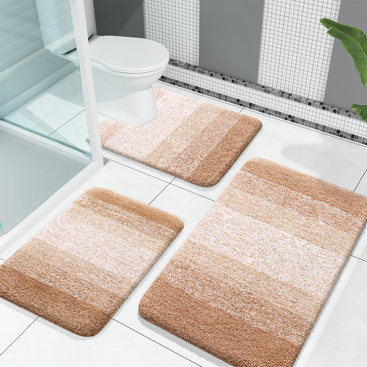 OLANLY Microfiber Bathroom Rugs Sets 3 Piece, Absorbent Bath Mats, Grey