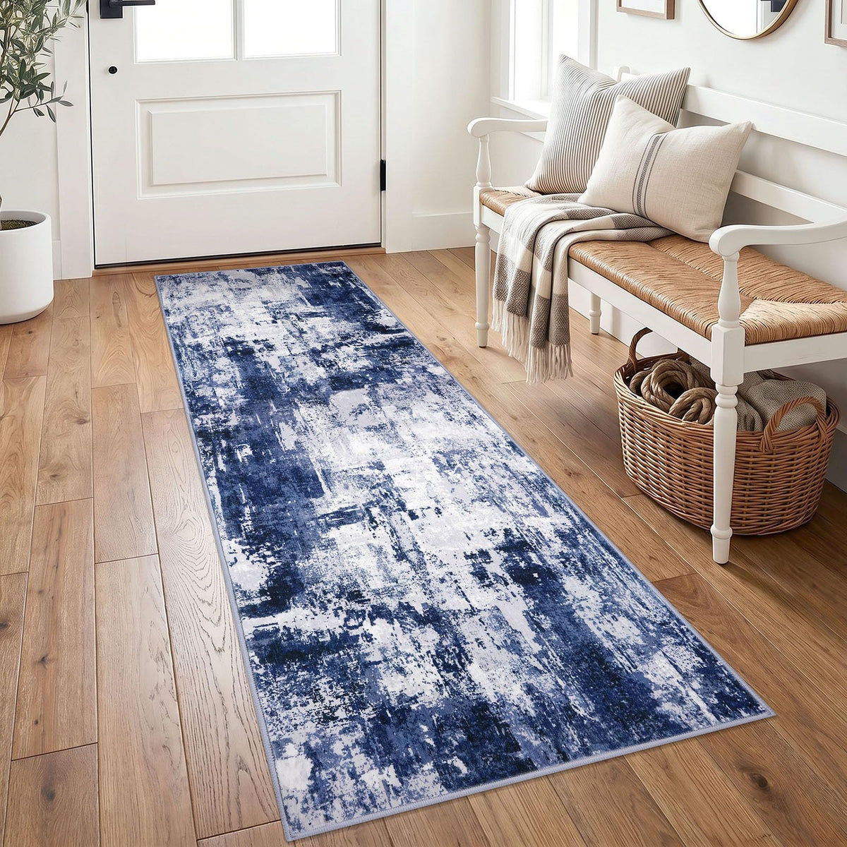 KOZYFLY Abstract Entryway Rug 2x3 Washable Door Mat Indoor Blue Beige