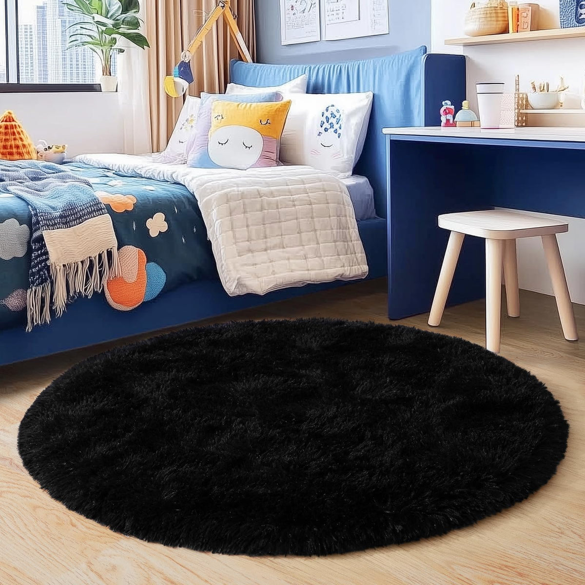 Small Black Area Rug, 2x3 Rug for Bedroom Shaggy Throw Rugs for Dorm Rug, Soft Shag Carpet for Kids Room, Plush Comfy Fluffy Bedside Rug for Home Decor Aesthetic