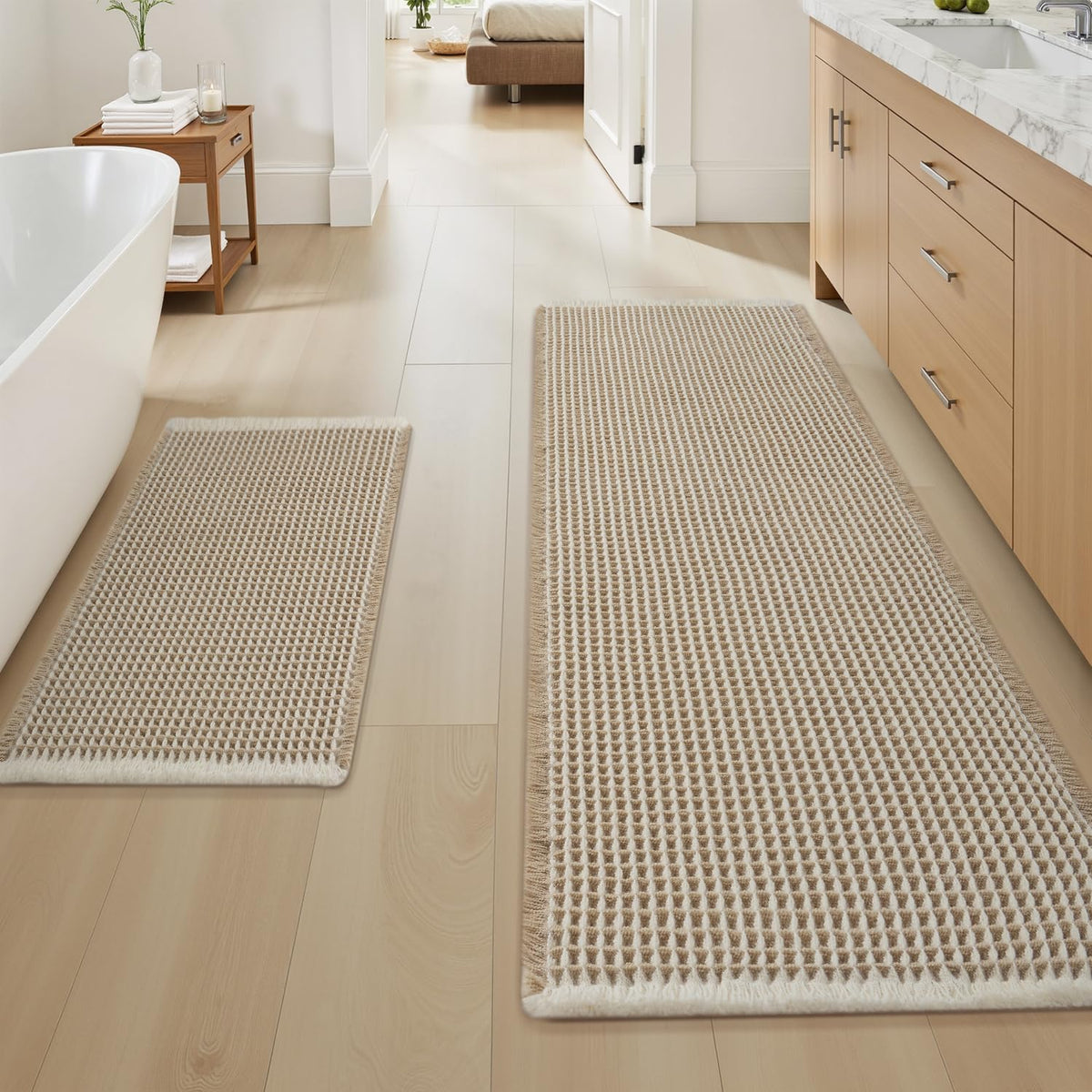 Upgraded Waffle Bath Mat Ultra Absorbent Non Slip Bathroom Mat, 17" x 24"