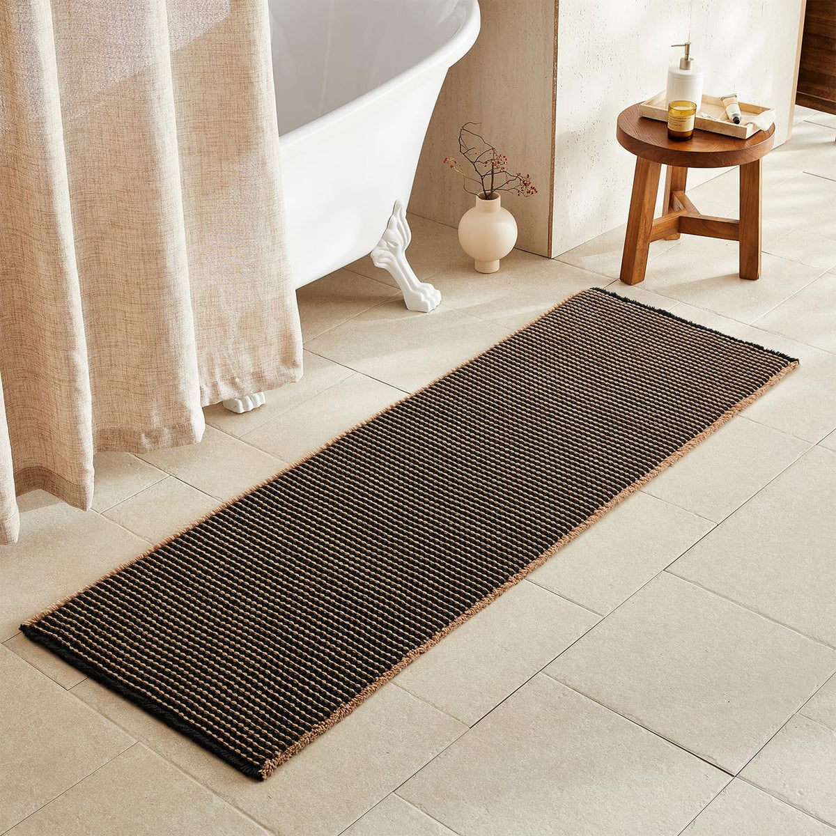 TYUU Waffle Bath Mat, Boho Bathroom Rugs Non Slip Washable, 30x20 Khaki