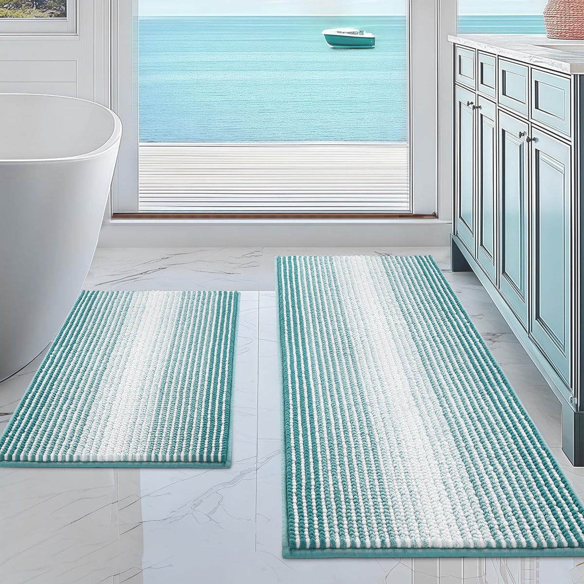 BSICPRO Bathroom Rugs Sets 2 Piece, Non Slip Striped Bath Mats, Sage
