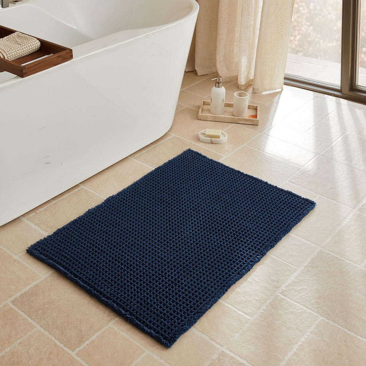 Triohero Waffle Bath Mat, Small Boho Bathroom Rugs Non Slip, 16x24 Khaki