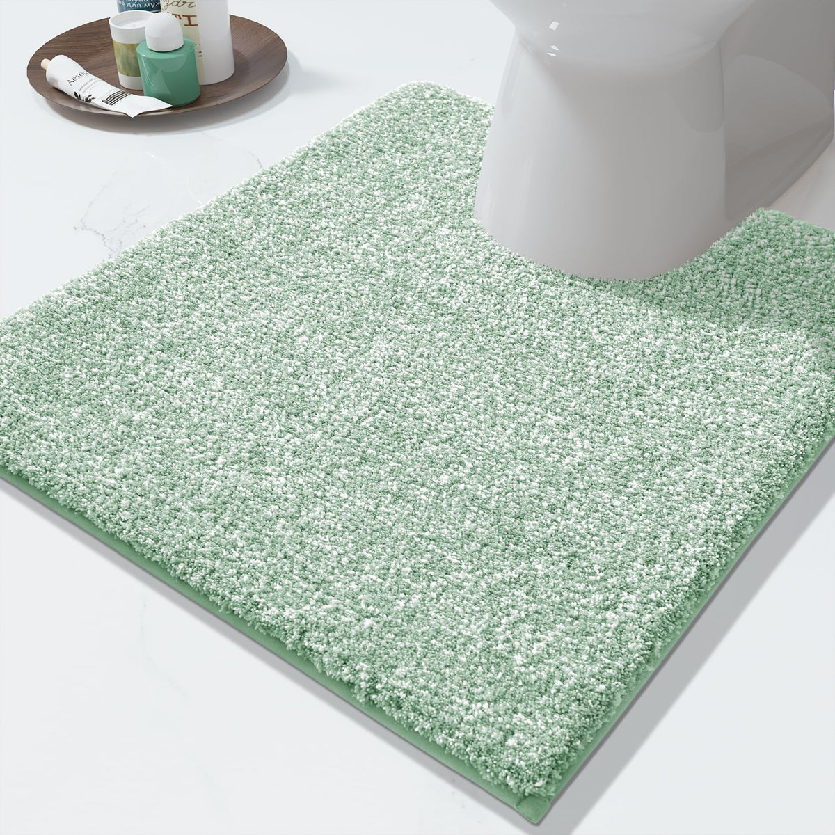 Yimobra Non Slip Machine Washable Bathroom Rug 24x17 Light Beige and White