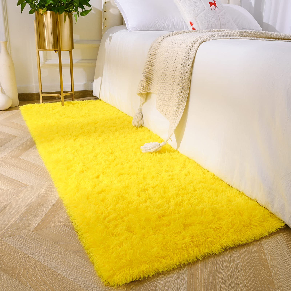 Amearea Shag Fluffy Small Rug, 2x4 Throw Rugs for Bedroom Girls, Black