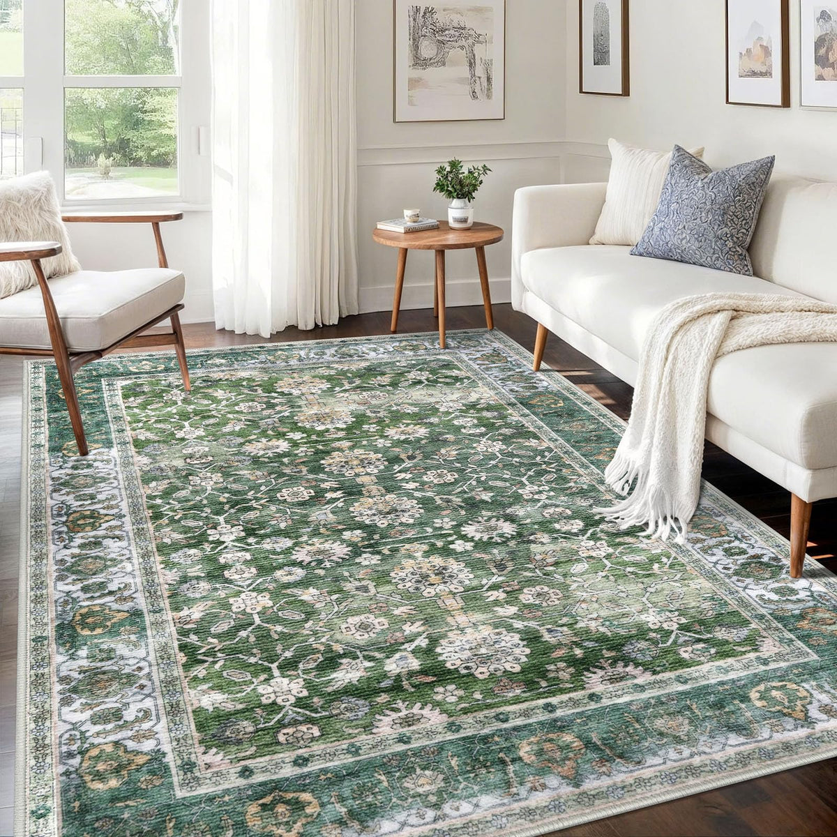 KUTA Vintage Floral Washable 2x3 Rugs for Entryway Blue Grey Beige