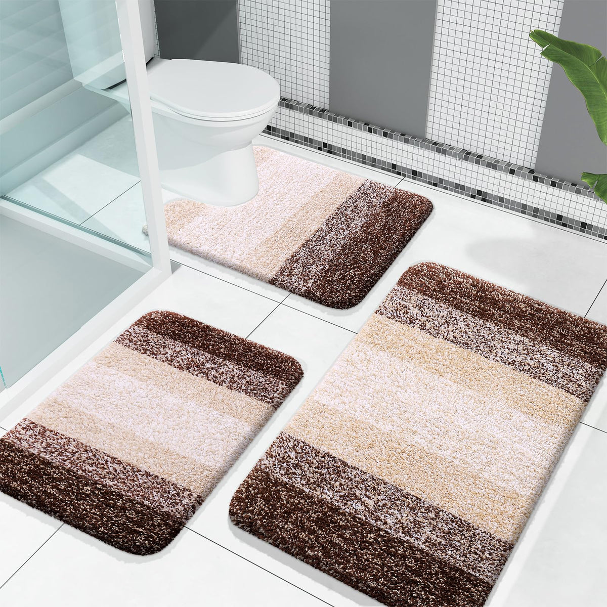OLANLY Microfiber Bathroom Rugs Sets 3 Piece, Absorbent Bath Mats, Grey