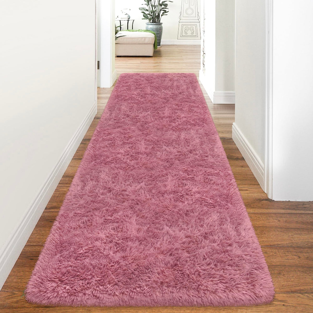 Soft Fluffy Beige Runner Rug for Bedroom, Bedside Long Rug Runner