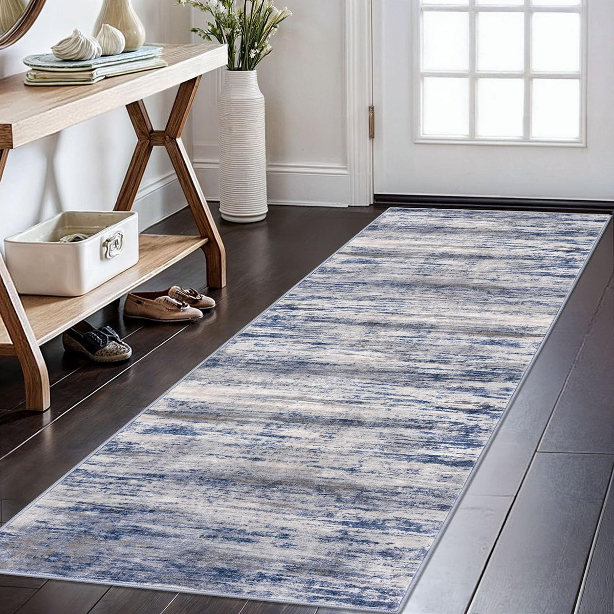 KOZYFLY Abstract Entryway Rug 2x3 Washable Door Mat Indoor Blue Beige