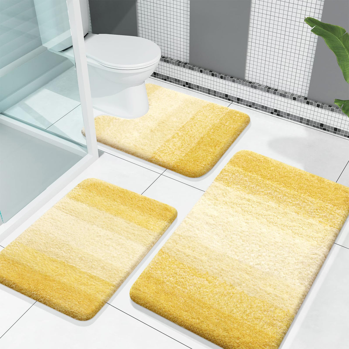 OLANLY Microfiber Bathroom Rugs Sets 3 Piece, Absorbent Bath Mats, Grey