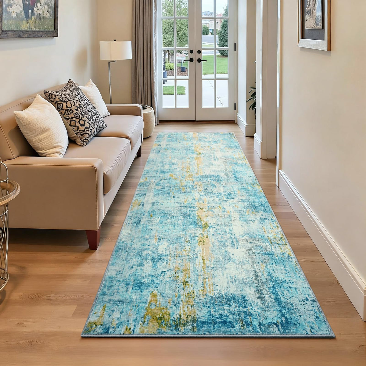 Ompaa 2x6 Rug Runners for Hallways Kitchen Runner Rug Non Slip Washable Grey Long Runner Rugs with Rubber Backing Soft Abstract Carpet Runner for Hallways, Kitchen, Bedroom, Bathroom, Entryway
