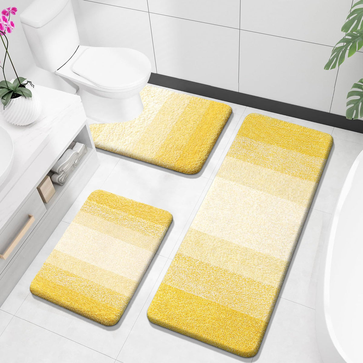OLANLY Microfiber Bathroom Rugs Sets 3 Piece, Absorbent Bath Mats, Grey