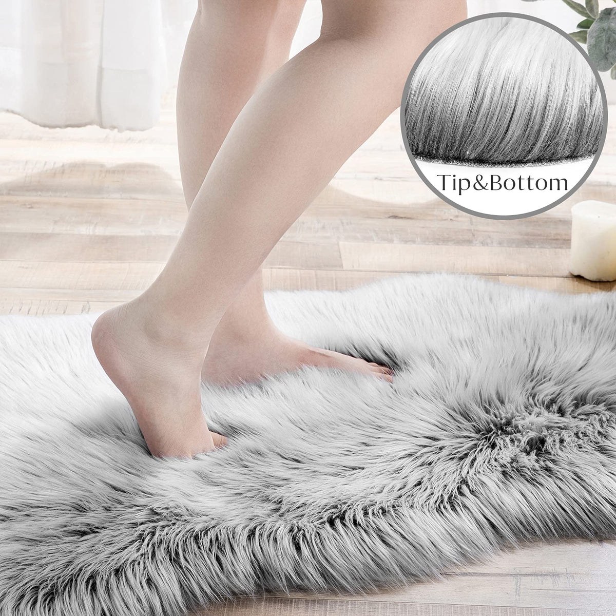 Ashler Faux Fur Rug, White, 2x3 Ft, Machine Washable