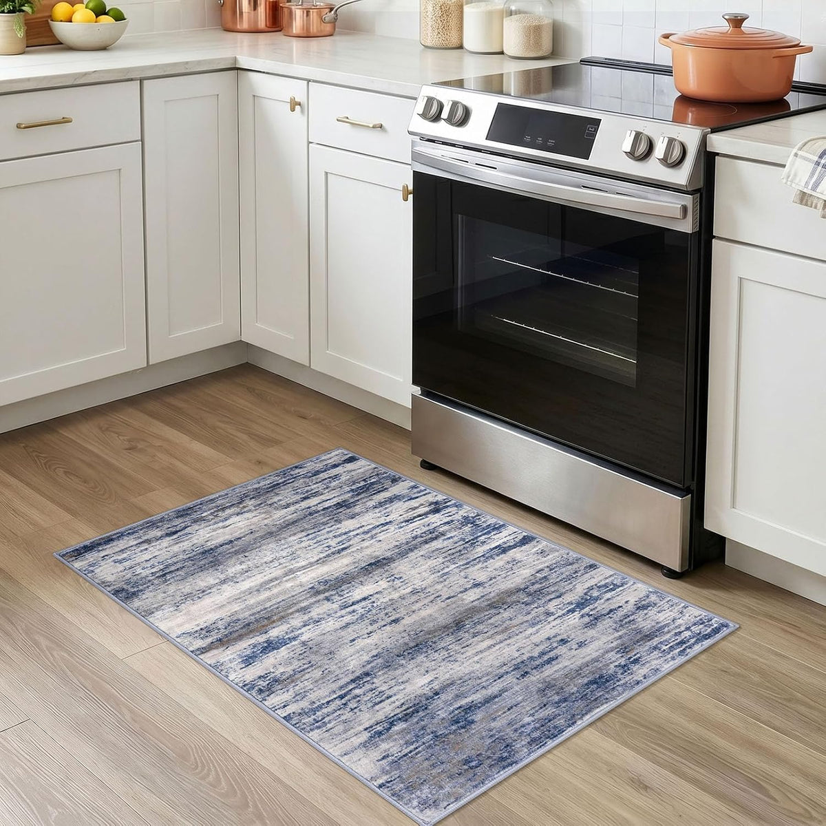 KOZYFLY Abstract Rugs for Entryway 2x3 Washable Small Area Rug Grey-Blue