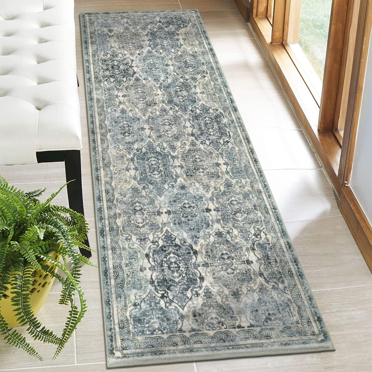 Vaukki Hallway Runner 2x6 ft, Grey Vintage Shaggy Soft Kitchen Rug