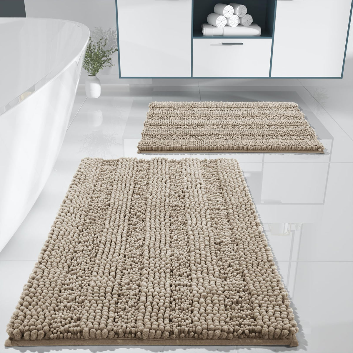Yimobra Bathroom Rug Set 2 Piece, Absorbent Bath Mat Set, 32x20+24x17, Gray